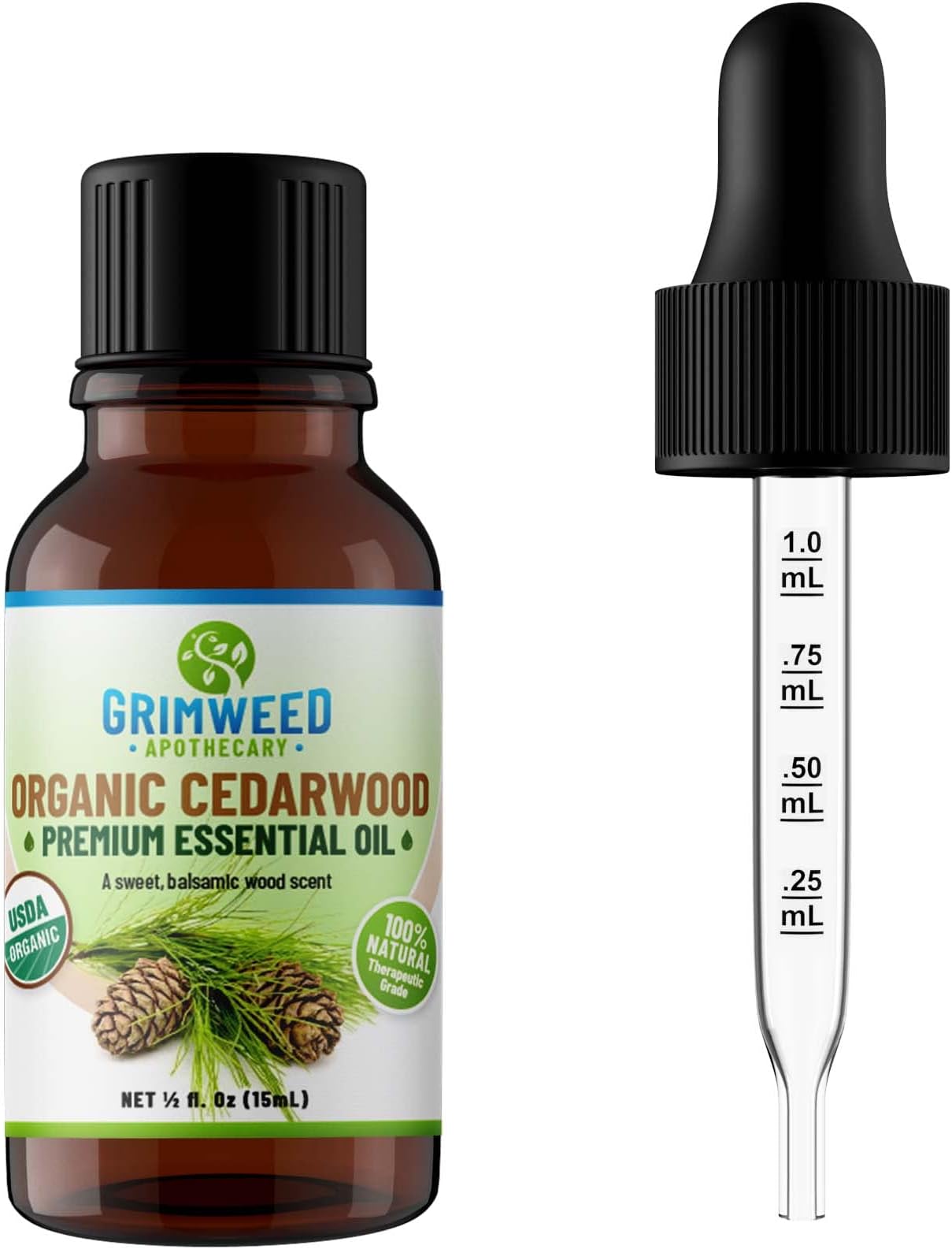 Organic Cedarwood Essential Oil 100% Pure and Natural, Therapeutic Grade, Premium Quality, with Dropper