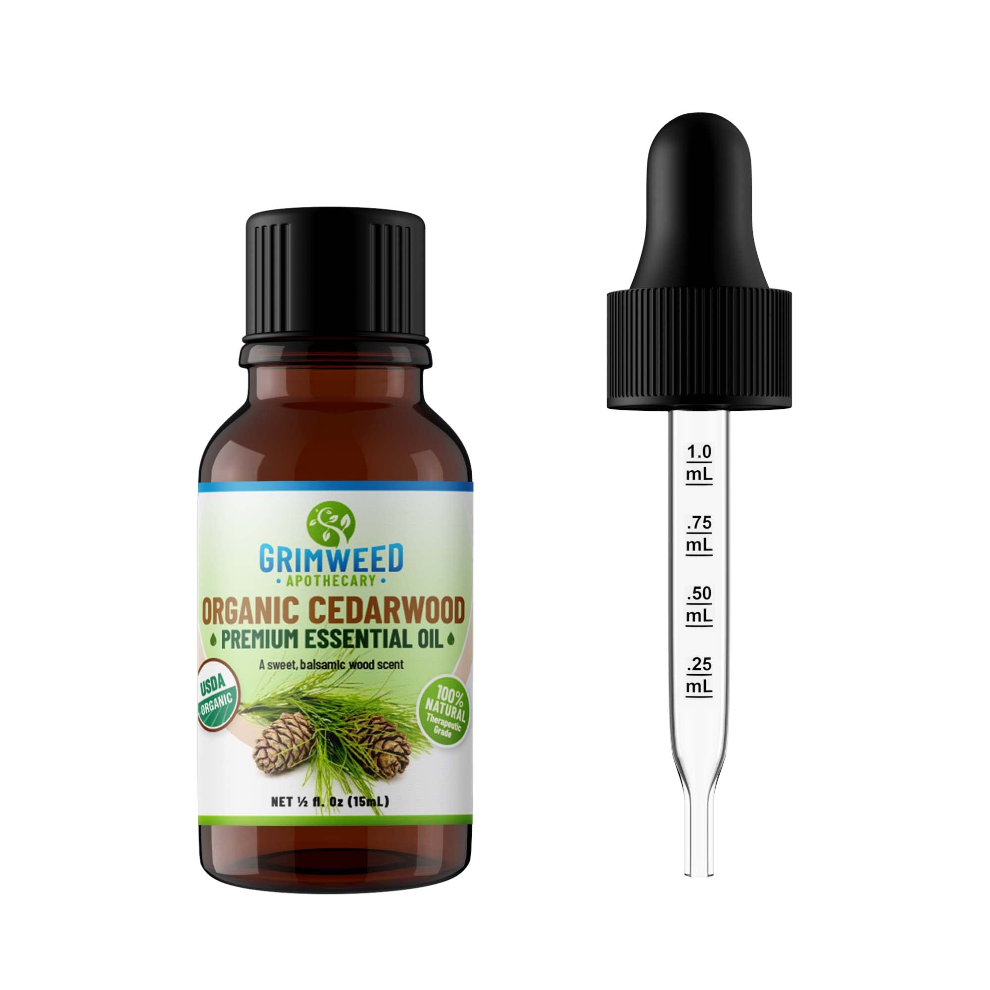 Organic Cedarwood Essential Oil 100% Pure and Natural, Therapeutic Grade, Premium Quality, with Dropper