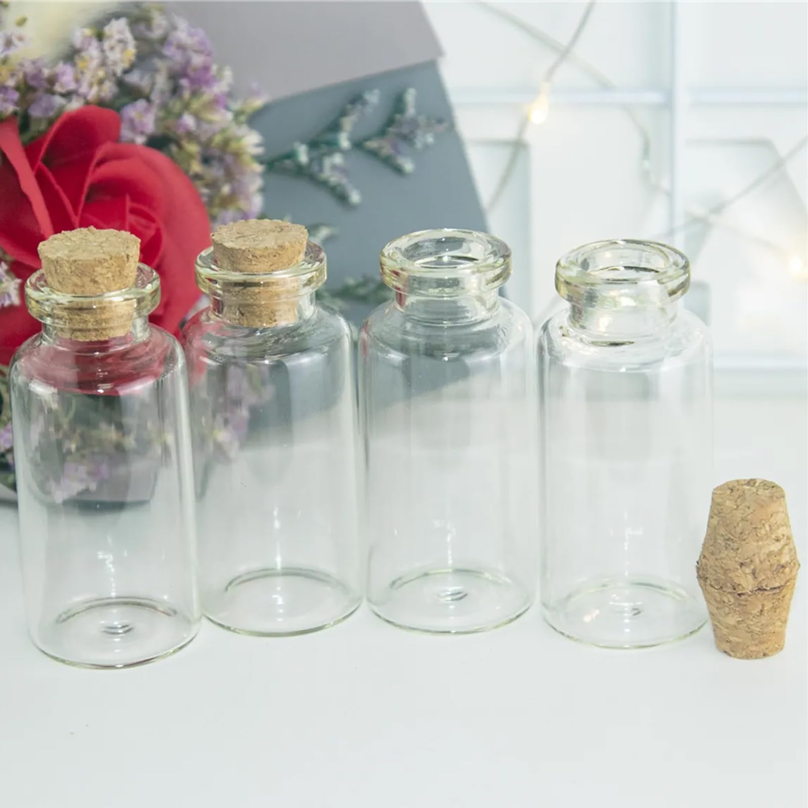 Nivofu 30 Piezas Mini Botella de Cristal con Tapon 10ml | Botellas de vidrio, frascos pequeños para mensajes, ideales para manualidades, regalos y bodas