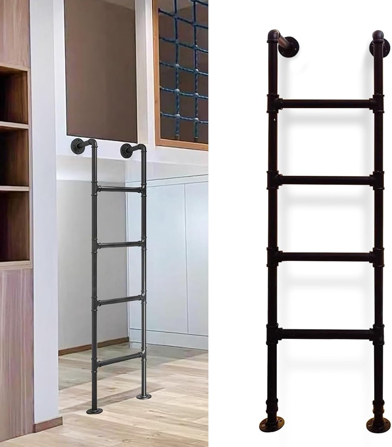 Emergency Egress Ladder/Window Well Loft RV Bunk Bed Ladder/Wall Mounted Travel Trailer Twin Bed Step Ladders/Heavy Duty Black Metal Dorm loft Climbing Ladders - Size Customizable(