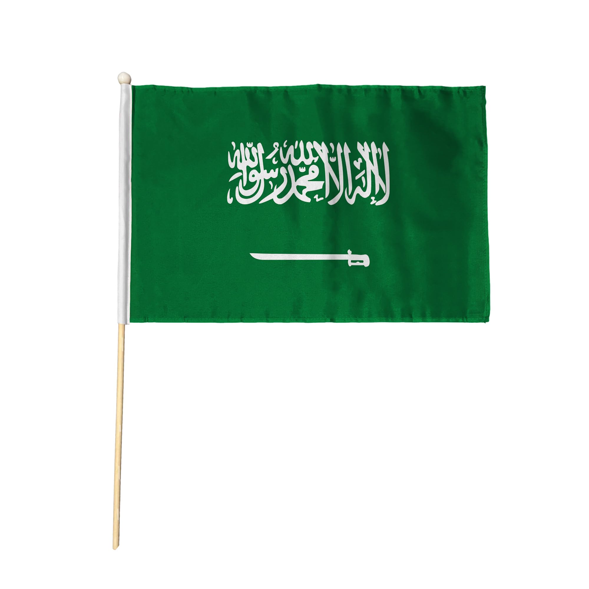 Flagtex Saudi Arabia Pack of 2 Hand Waving Flag (18x12 Inch Large) - Premium Wooden Stick Hand Flag Big Size Natural Wood Pole Saudi National Flag Events Parades Celebrations International Sports — image 1