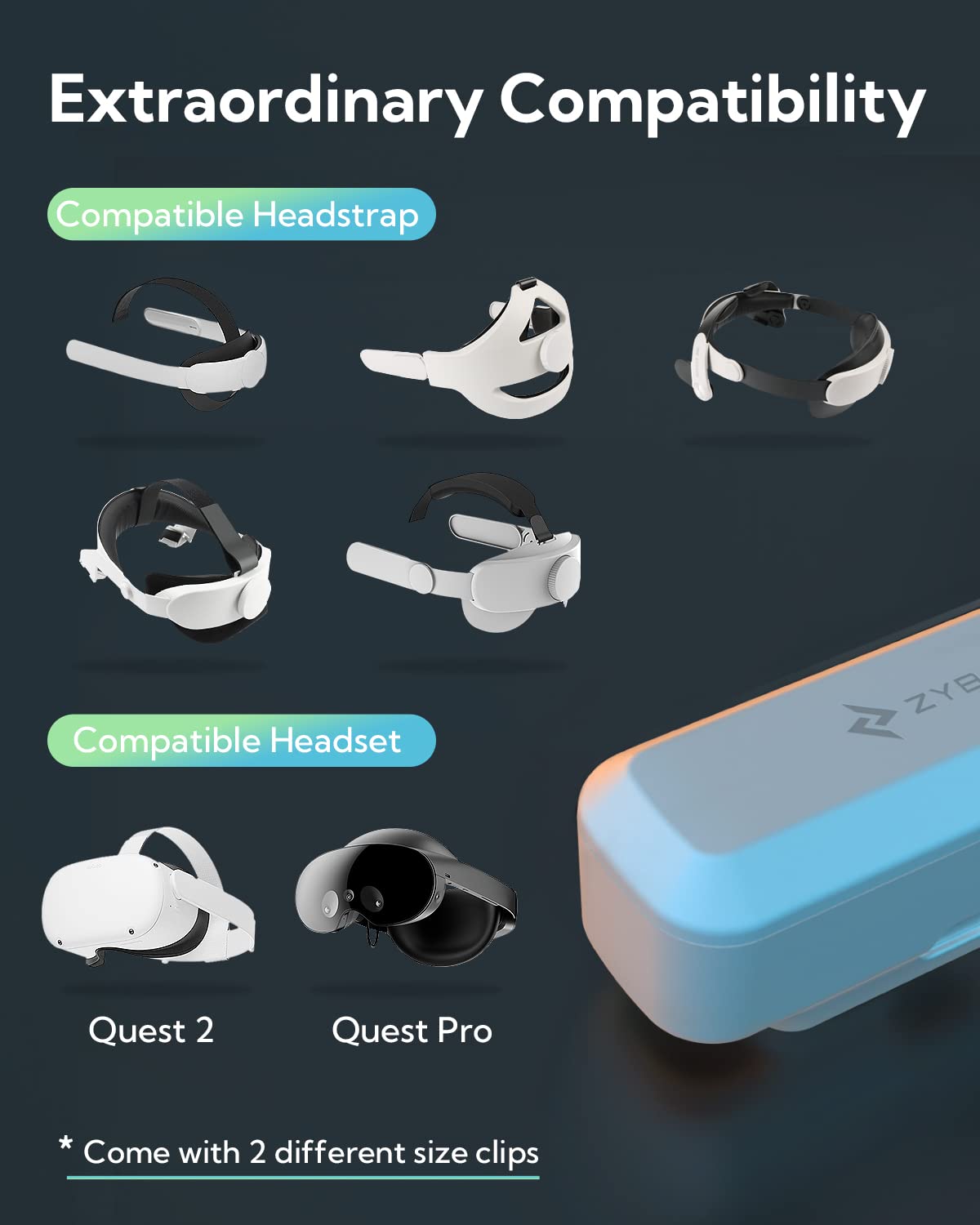 ZYBER Magnetische Batterie Pack Power Bank für Meta Quest 3, 5000mAh wiederaufladbare Batterie Pack Kompatibel für Quest 2 Zubehör