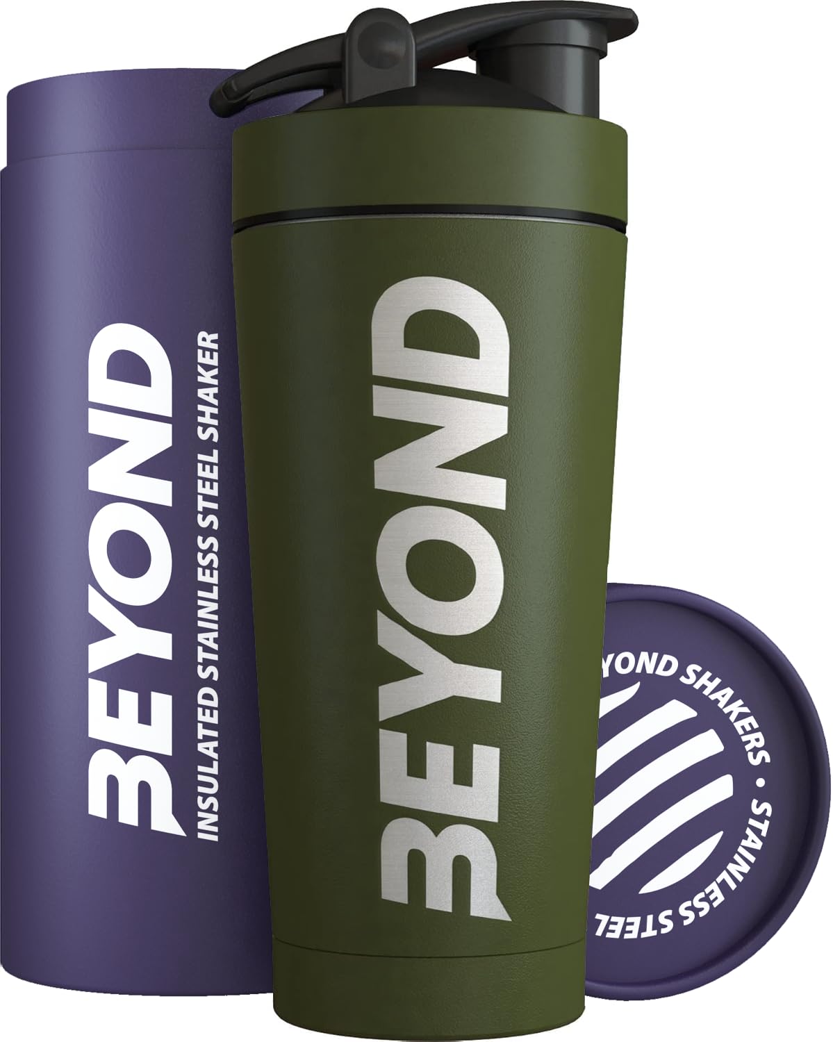 Beyond Shakers Forest Green Insulated Metal Protein Shaker, Stainless Steel Supplement Bottle - Bpa Free For Gym 735Ml In