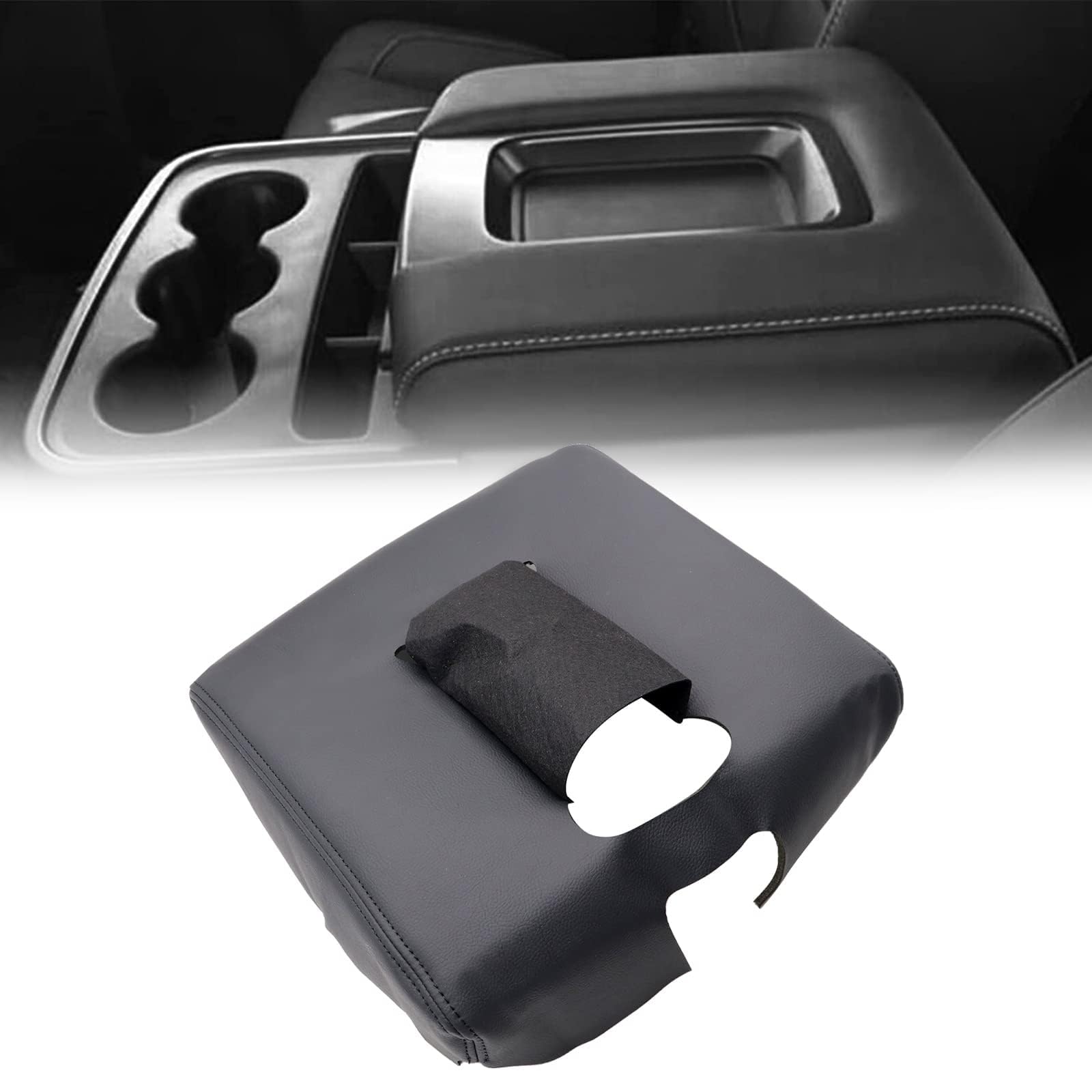 Photo 1 of SecosAutoparts Center Console Lid Armrest Cover Compatible with Chevy Silverado GMC Sierra 2014-2018-Custom Fit Replacement Console Cover for Jump Seat (40/20/40 Bench),Premium PVC Leather,Black