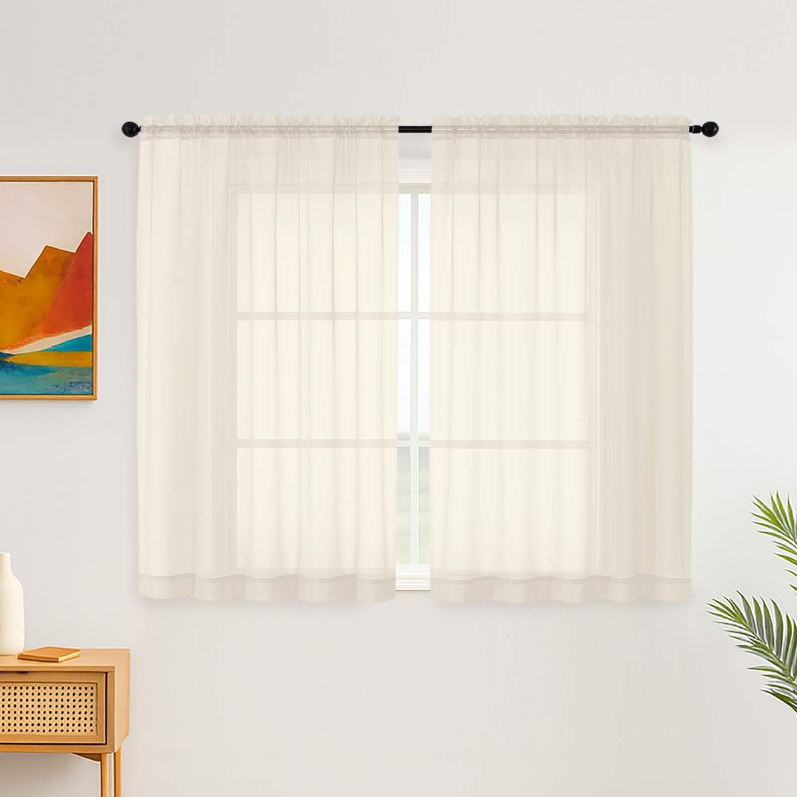 Simplebrand Cream Short Sheer Curtains, Net curtains for Windows 122 cm Drop, 2 Panels Set - Light Filtering, Elegant Rod Pocket Window Curtains for Bedroom, Living Room (Cream, 150cm W x 122cm L) โ image 1