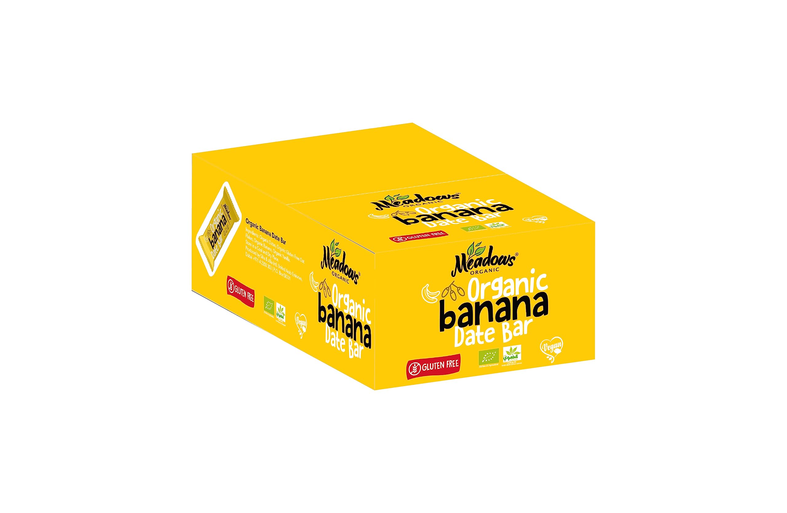 Meadows Organic Gluten Free & Vegan Banana Date Bar 960g (Box of 24 Individually Wrapped Bars / 40g each) - An Ideal Healthy Guilt-free Snacking Option