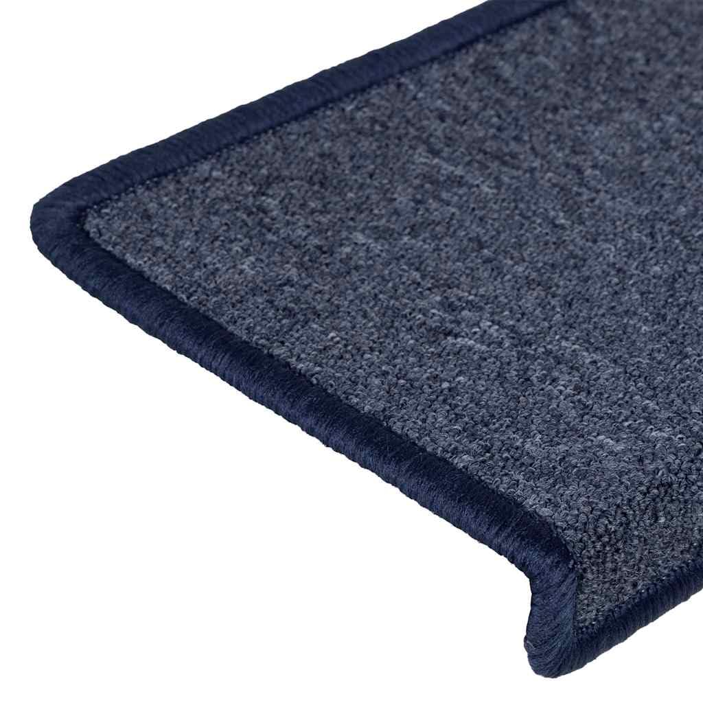 Stufenmatten 30 Stück 65 x 21 x 4 cm Dunkelgrau und Blau Rechteckiger Rand Treppenstufen Matten, Teppich Innen für Treppen, rutschfest Stufenmatten Treppenteppich