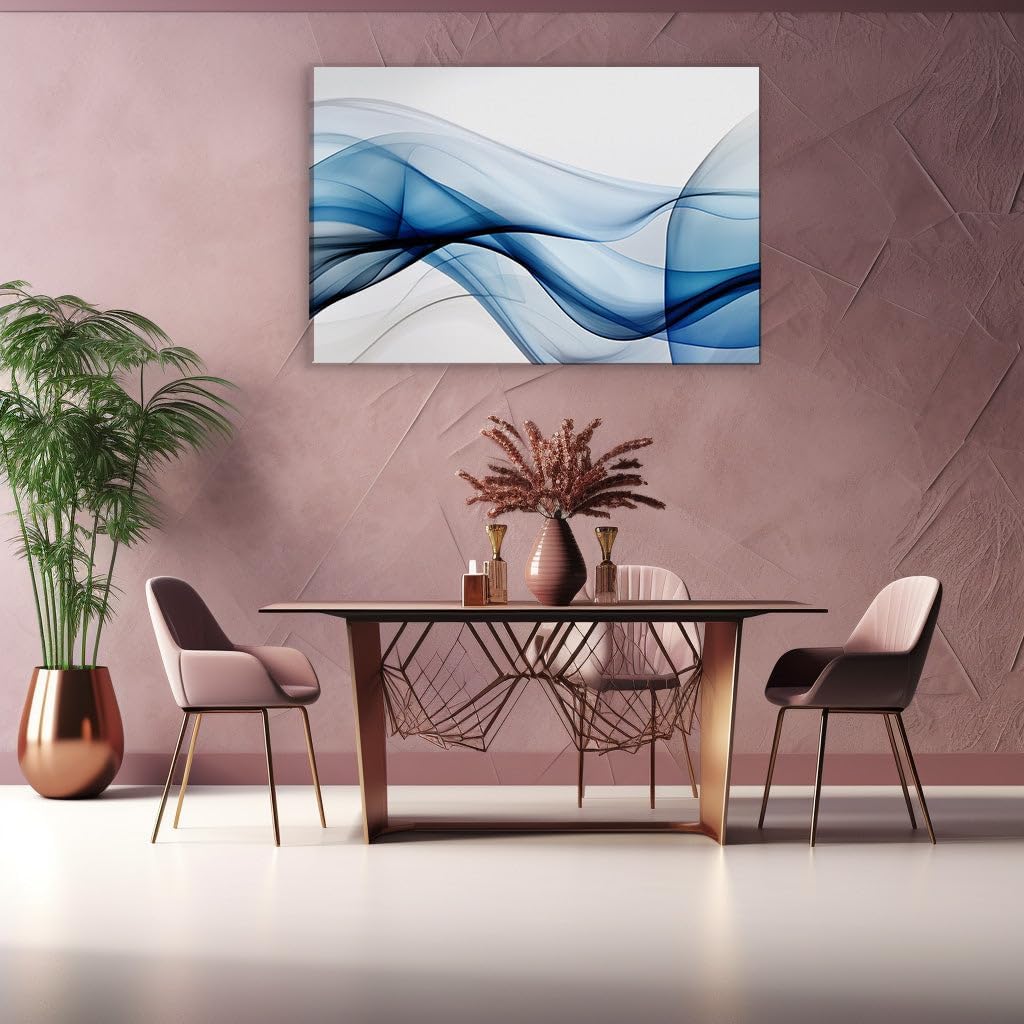 Canvas for Living room. Whispers of Ocean in Smoke: Capturing the Dynamic Elegance of a Blue Wave in Motion, 27 x 18 inch Canvas Wall Art - Contemporary Masterpieces - Modern Home Decor