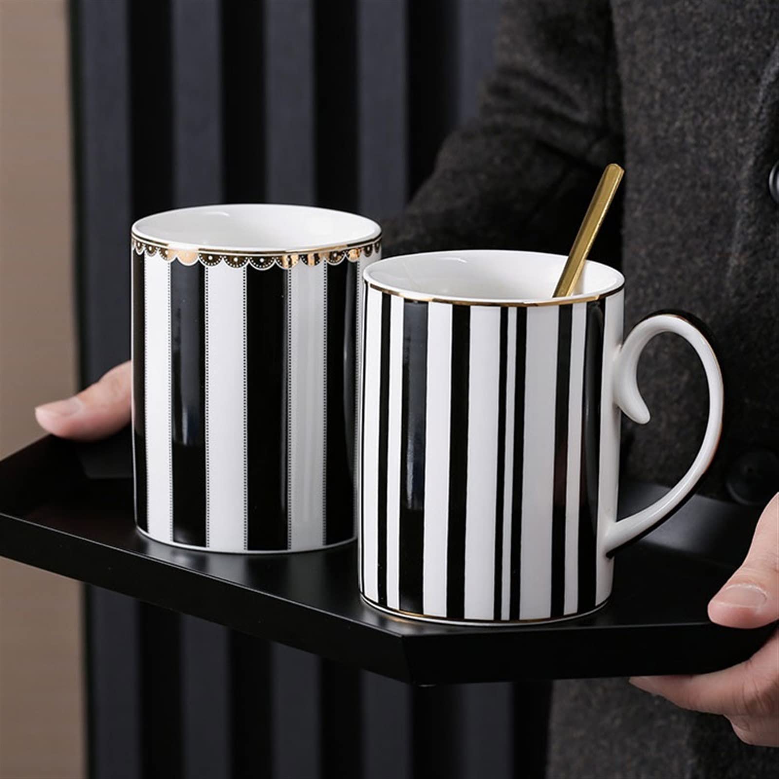 Taza para Beber Taza a Rayas Estilo nórdico Taza de Agua de cerámica Creativa Taza de café de Oficina Taza multipropósito, Taza de café de 350ML (Gris)