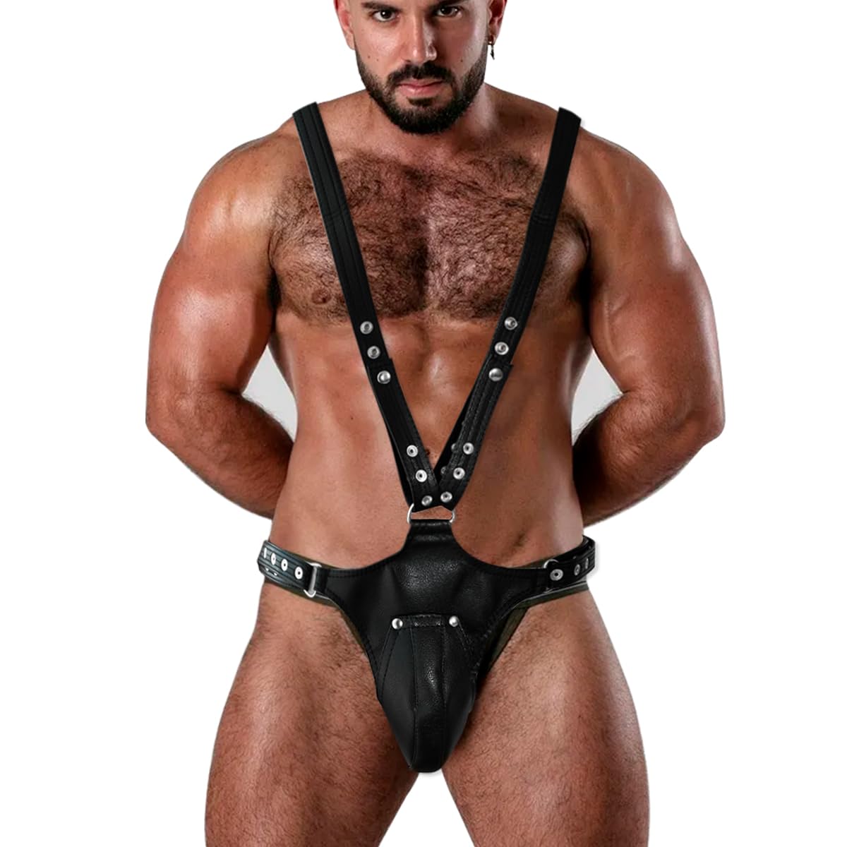 ZZRBVFH Men's Harness Jockstrap Shoulder Strap PU Leather Adjustable Belt Underwear Black