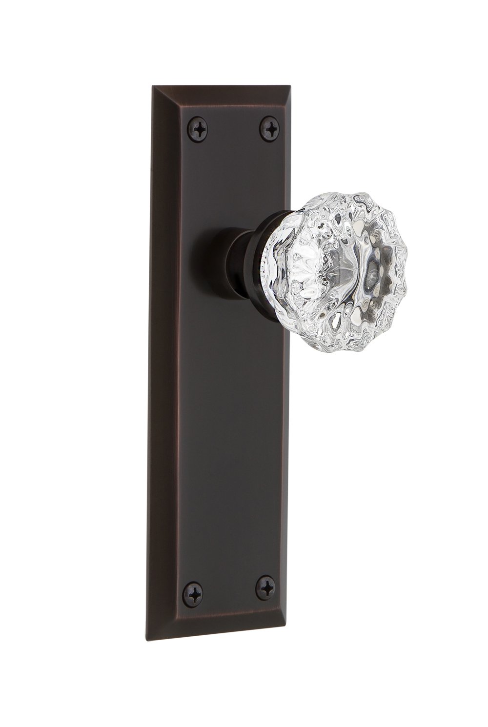 Bouton de porte en cristal et plaque en bronze de style New York