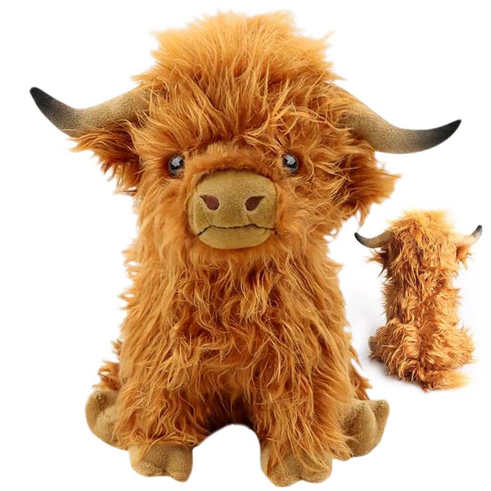 RFJYGWQM Highland Cow Plush, Highland Bull Animal Doll, Realistic Cow Scottish Doll,Soft Cuddly Plush, Farm Toy Gift For Mom