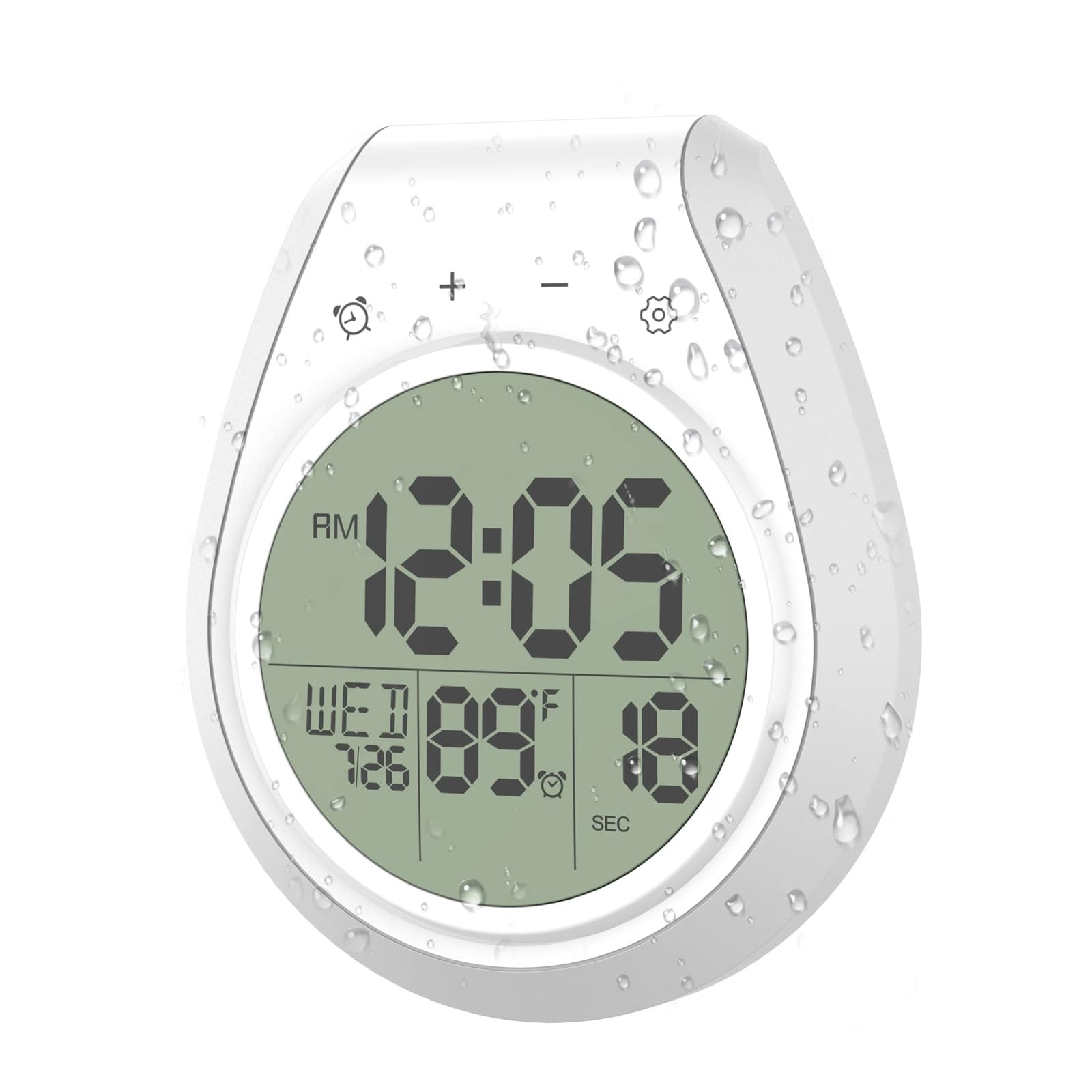 Shower Clock Waterproof, Bathroom Clock with Temperature & Shower Timer, Small Digital Wall Clock Battery Operated with Suction Cup and Hanging Hole for Kitchen