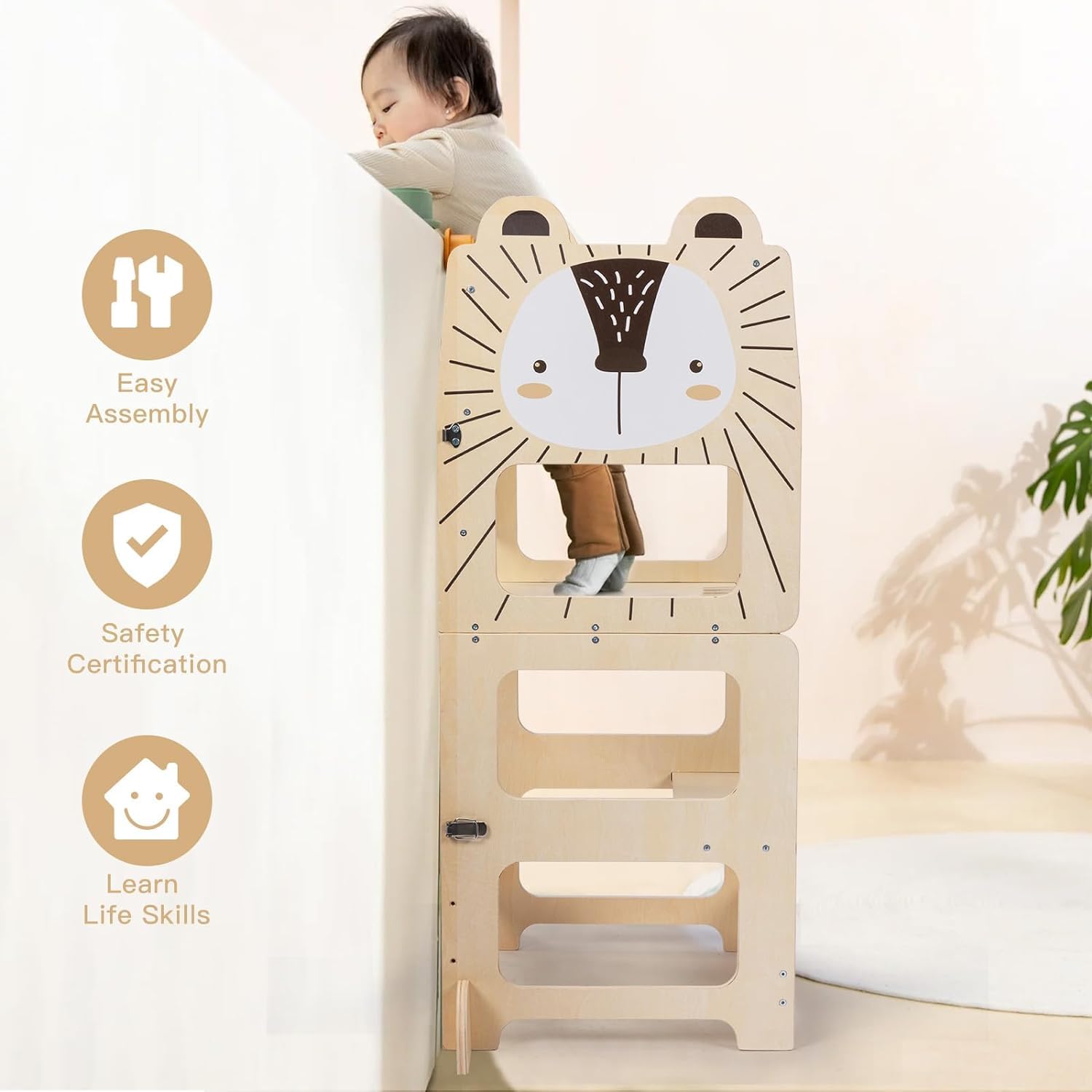 labebe Lernturm für Kinder, Montessori Multifunktion 3 in 1 Lernturm, Höchste Sicherheit Faltbarer Learning Tower