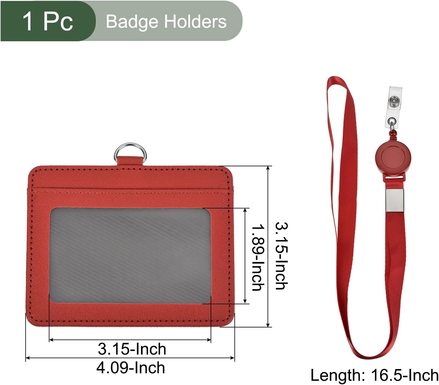 YOKIVE バッジホルダー 1個 横型 PU 格納式ネックストラップ付き | 保護カード IDカード 名札に最適 (レッド 4x3