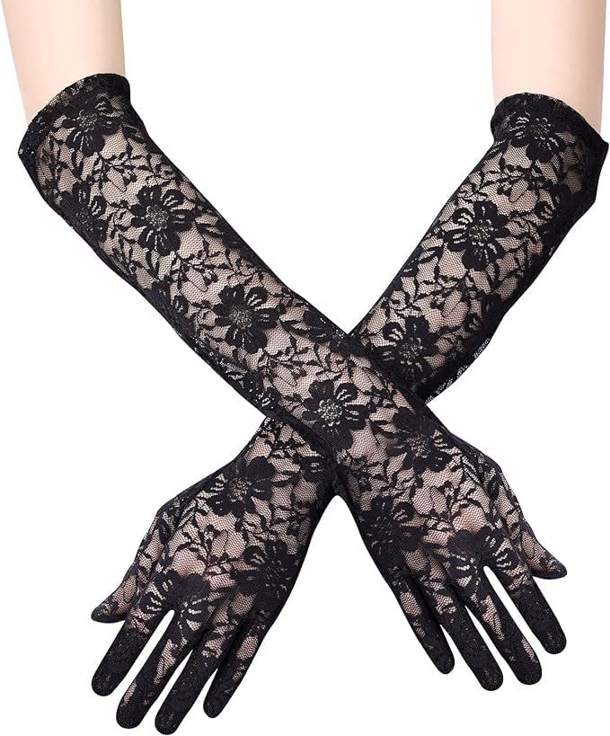 Long Lace Wedding Bridal Gloves Women Lady Goth Punk Vintage Elegant Long Black Lace Floral Opera Dance Glove Girls Costume Masquerade Party Elbow Length Gloves