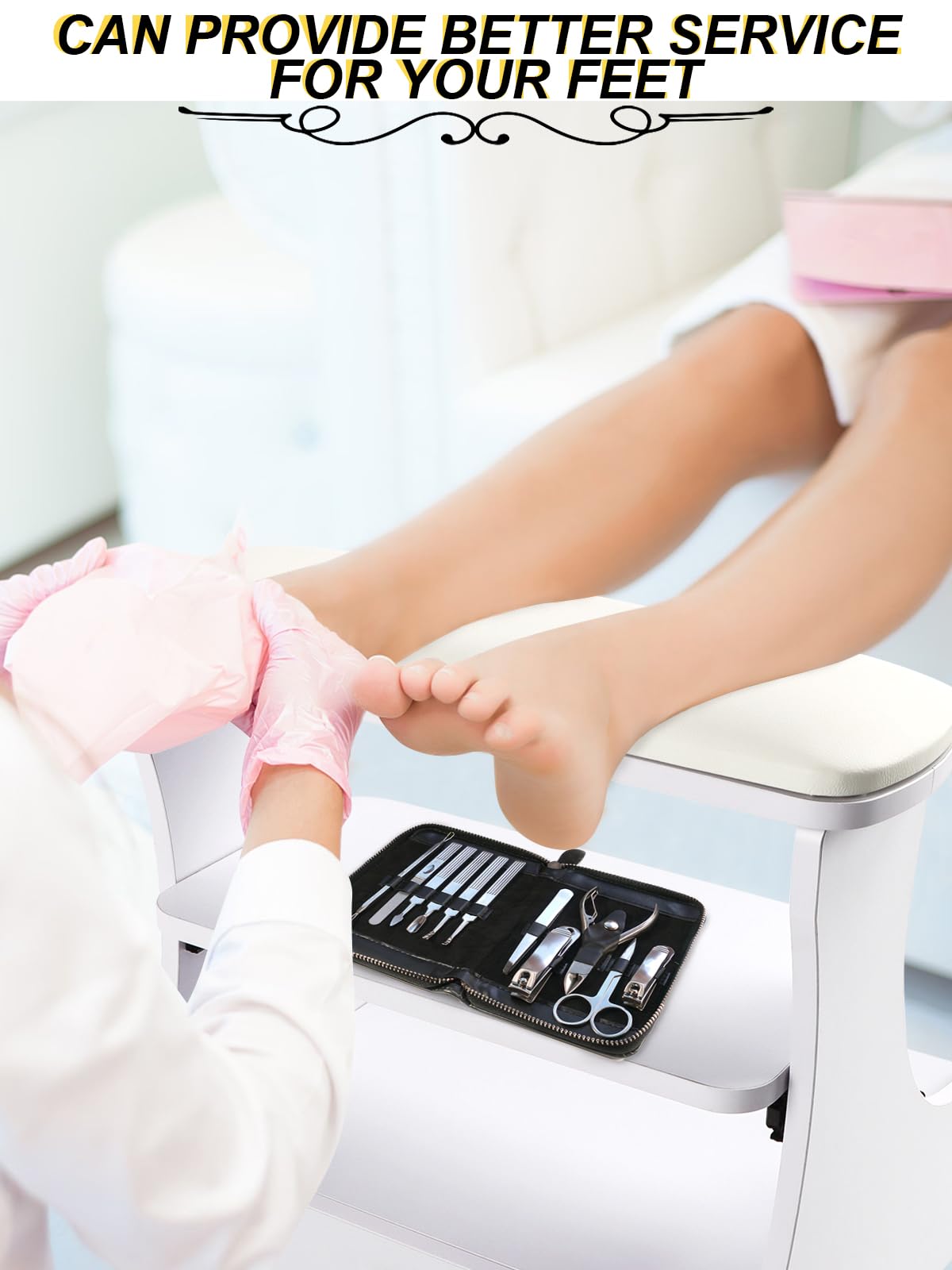 Kalolary Riposo del piede di pedicure, Piede manicure riposati con ruote in pelle di bellezza di bellezza di bellezza poggiapiedi poggiapiedi per uso di saloni facili da fare (Bianco)