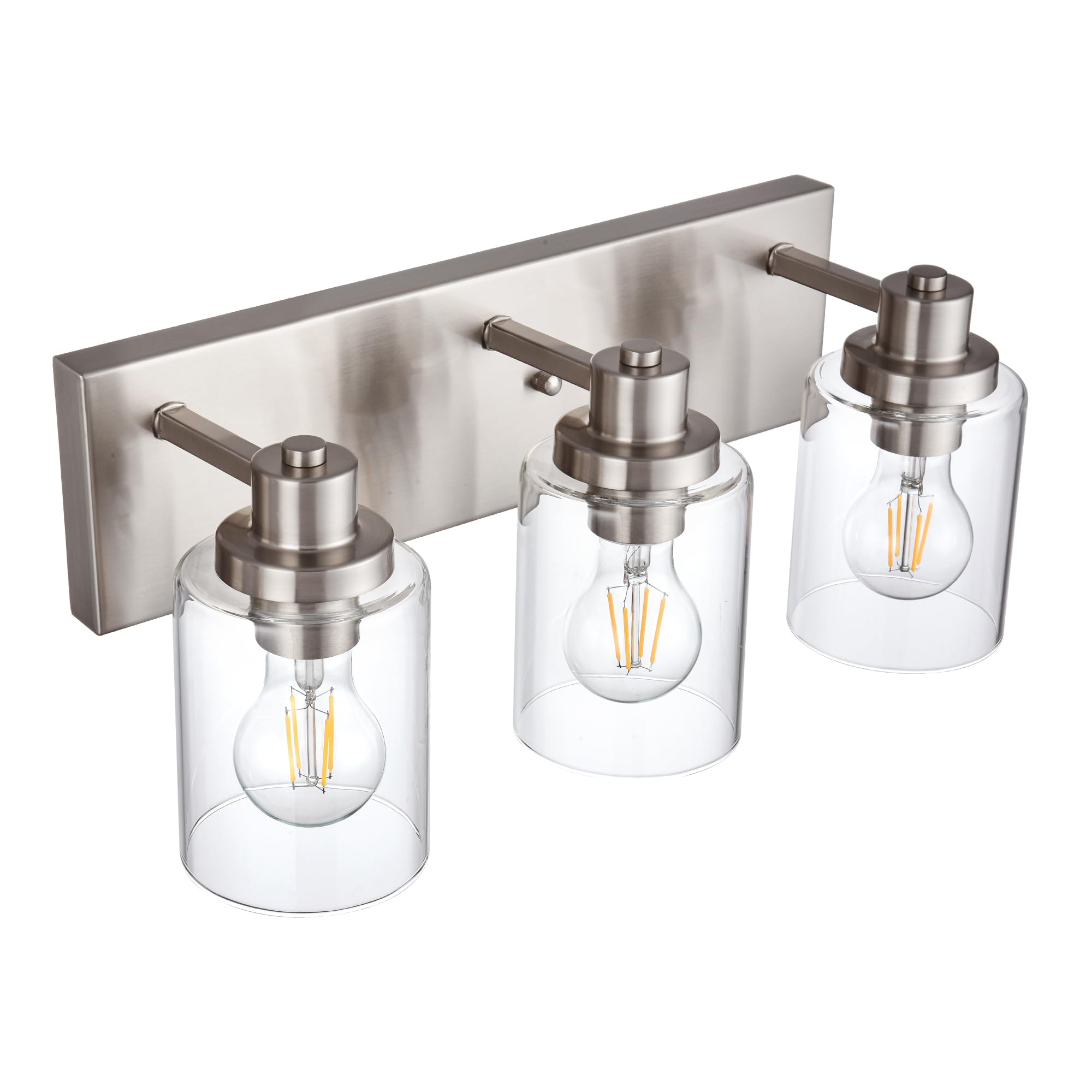 Wanluce 3 Light Bathroom Vanity Light - Brushed Nickel, Modern Farmhouse Style with Clear Glass Shade, Over Mirror Lighting Fixture