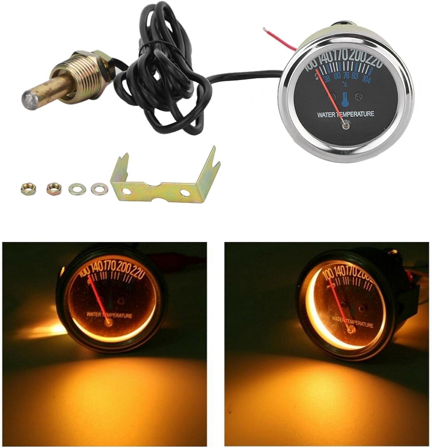 Metal Car 52mm Mechanical Water Temperature Temp Meter Gauge 38-104? 12V Yellow Light-Quality is Our Culture