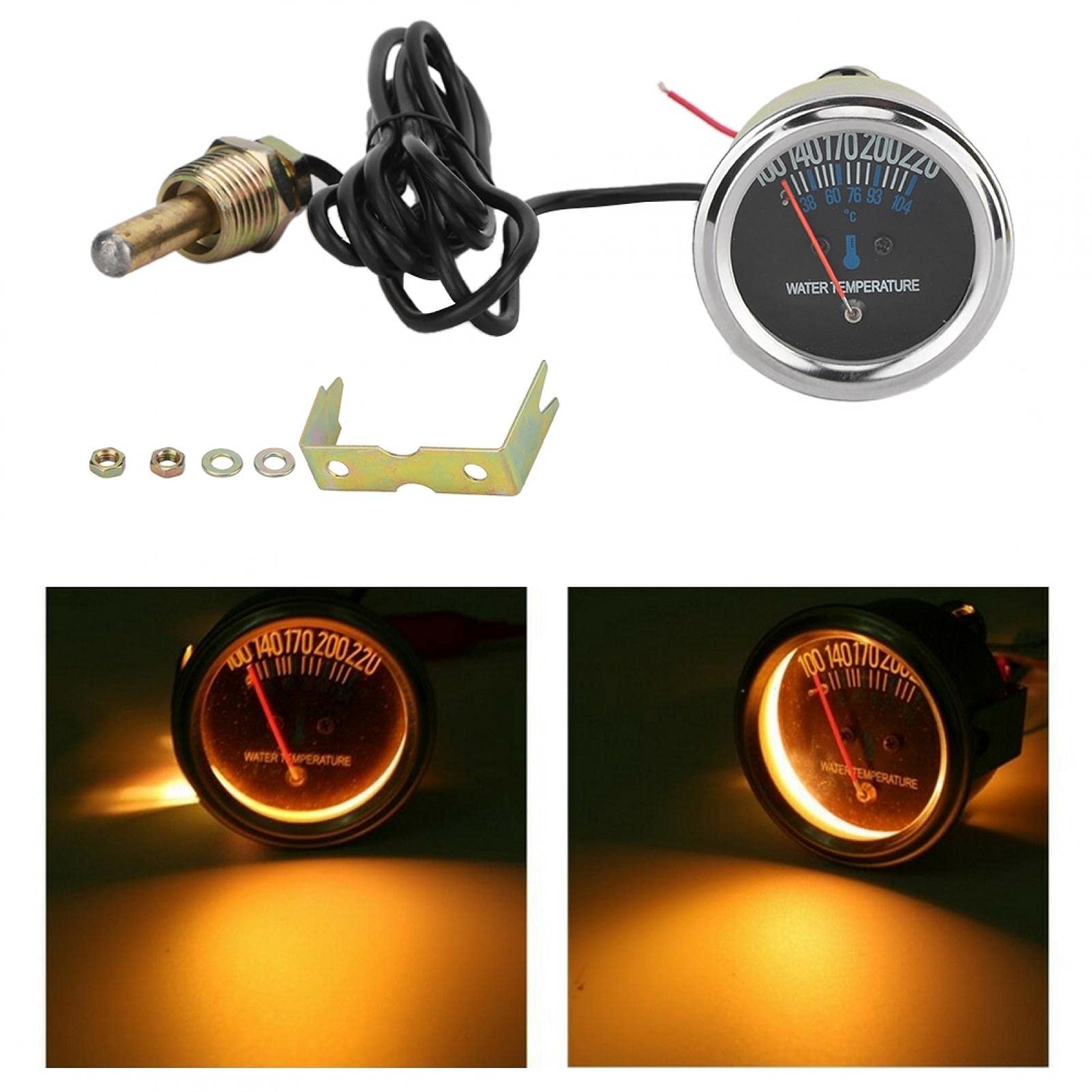jauge de température de l'eau mécanique, Voiture en métal 52mm Kit de jauge de température de l'eau pour voiture, capteur de température mécanique marine 12v