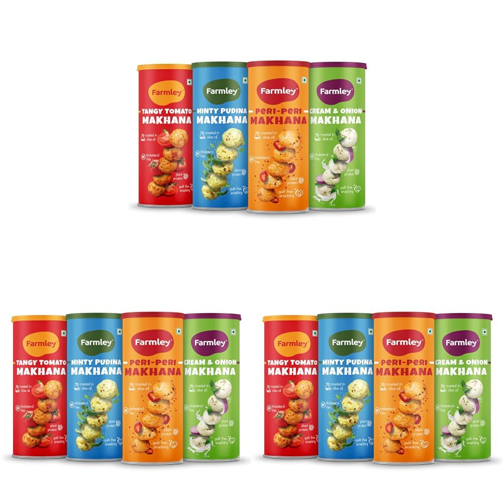 Farmley Roasted & Flavored Makhana Pack of 12 (77g Each)