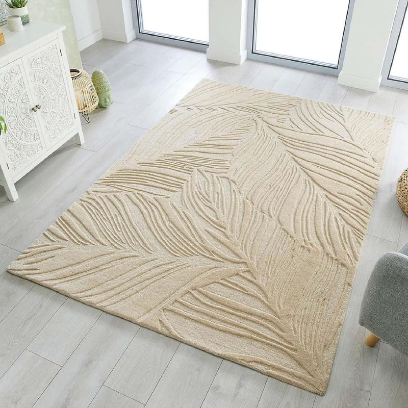 Image of Hand Tufted Modern Design Exported Collection High Low Pattern Wool Carpet for Living Room, Bedroom & Hall (Beige L, 6 x 8 Feet)