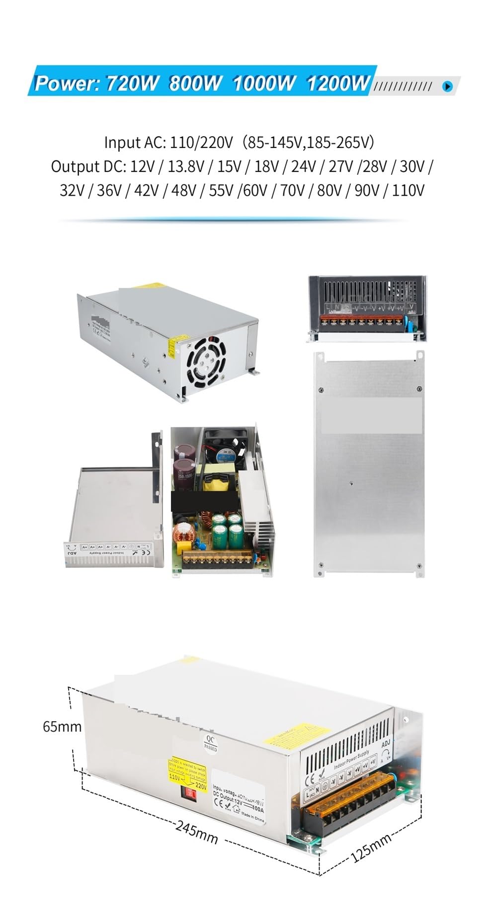 Zasilacze laboratoryjne, Zasilacz AC do DC 55V 22A 1200W, transformator napędowy, silnika CNC przemysłowy elektroniczny sprzęt elektryczny itp