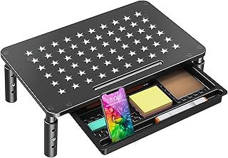 Zimilar Monitor Stand Riser with Drawer - 3 Height Adjustable Monitor Stand with Unique Star Mesh, Metal Monitor Riser for Computer Laptop Notebook Printer