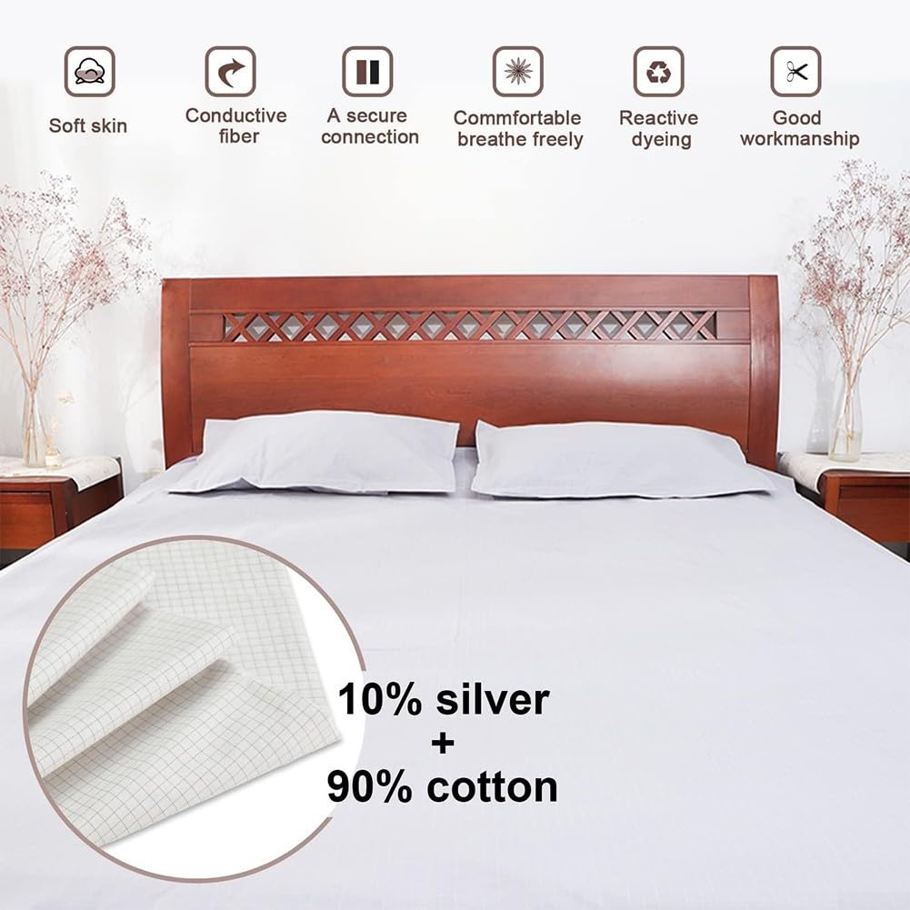 pour drap de mise à la terre EasyByMall, drap de mise à la terre avec 5% de fibres conductrices en argent pour un sommeil organique, 69x132cm, pour un meilleur sommeil et une réduction de la douleur