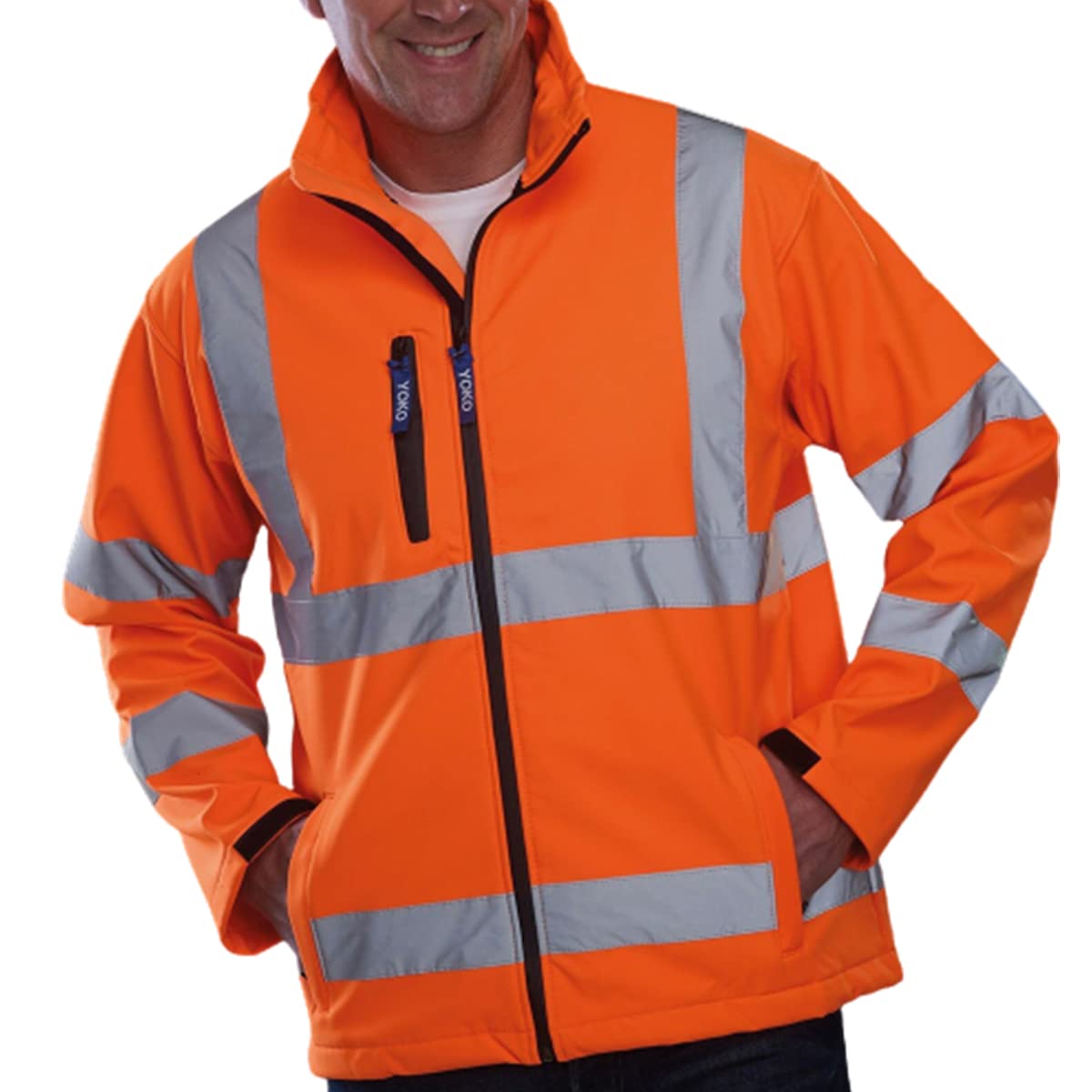 Yoko - Chaqueta reflectante de trabajo Softshell para hombre (Paquete de 2) (XL) (Naranja/Azul Marino Fluorescente)