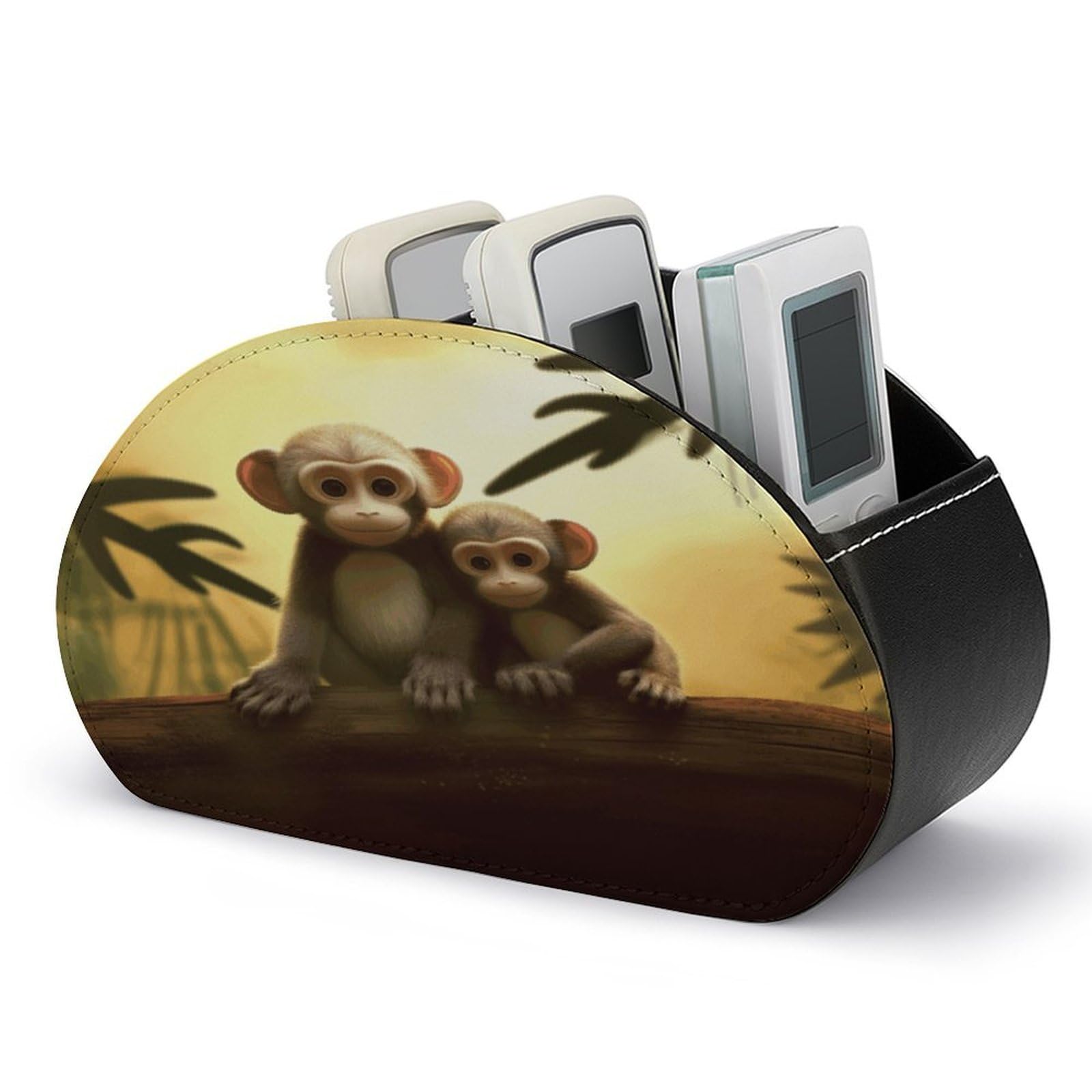 FekiLoot Cute Couple Monkey Remote Control Holder with 5 Compartments Remote Organizer Caddy for Table TV Remote Caddy Storage Box/Tray Fits Media Controllers Office Supplies