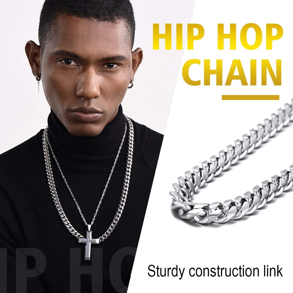 PROSTEEL Collana Uomo a Catena Cubana Barbazzale Grande Robusta, Larga 5 6 10 14 mm, Lunghezze Varie 35-75 cm, Acciaio Inossidabile/Placcato Oro, Argento Oro Nero, Regalo Ottimo (con Confezione)