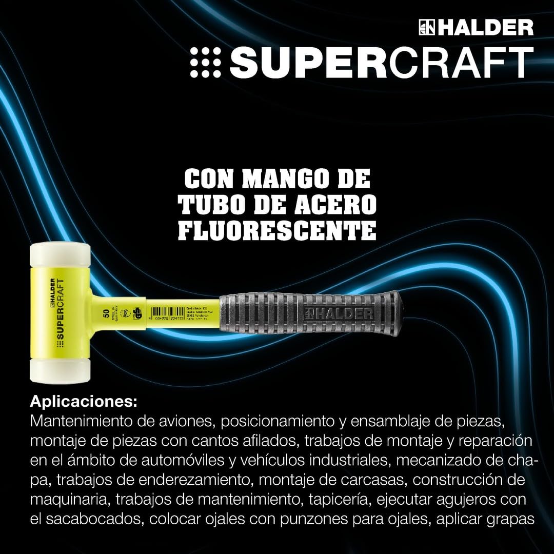 HALDER 3377.150 - Maza anti rebote metálico amarillo Supercraft Ø 50 mm