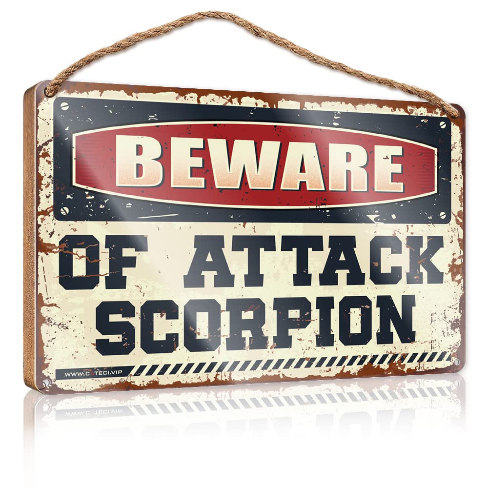 HELIOFORGE Porch Signs And Decor Outdoor Beware Of Attack Scorpion Wooden Sign(15X28CM)