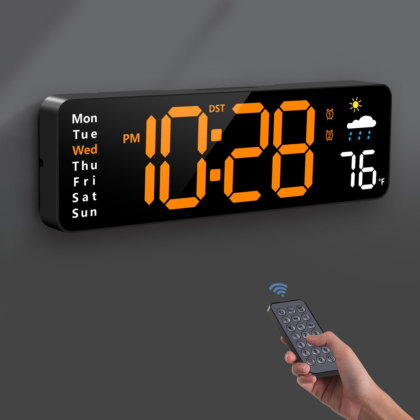 Digital Wall Clock, Digital Clock, Large Display with Remote, Wired LED Alarm Clocks with Date, Week, Temperature, Humidity, Auto DST Countdown, for Living Room-image-28