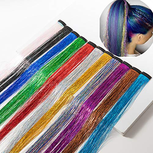 Lurrose Fios de tinsel de cabelo brilhantes cintilantes com glitter, 11 cores, extensões de cabelo c