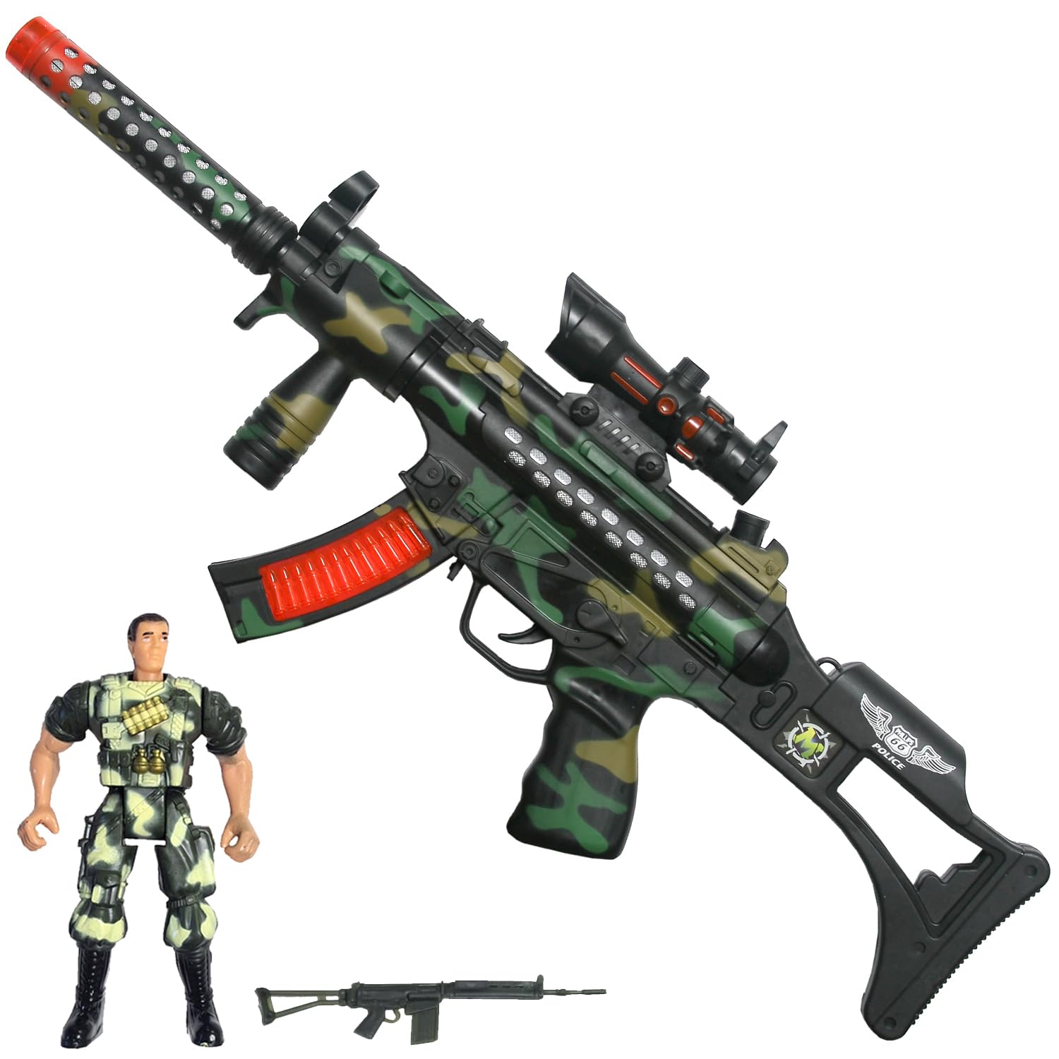Combat Mission Toy Plus 1 Figurine Toy, Flashing & Sounds, 22 Inches Long, Batteries Included, New