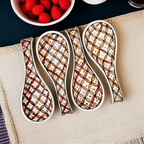 Image of Malaikah Ceramic Spoon Rest Print Pack of 4 for Home, Kitchen, Dining, Kitchen Decor & Gifting