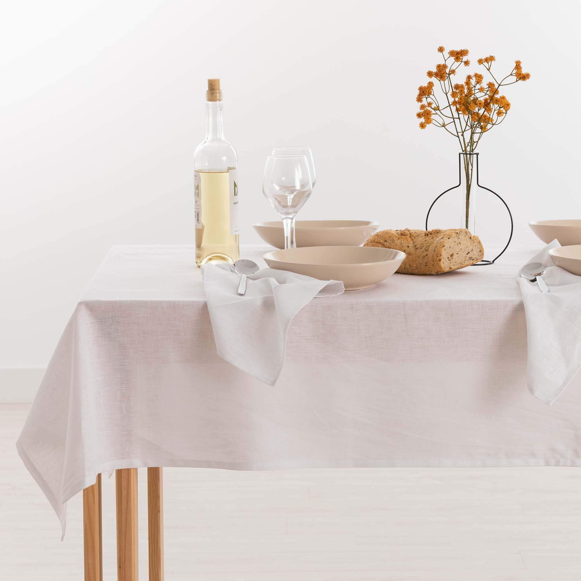 Belum | Mantel Antimanchas Lino 100% | Mantel Mesa Rectangular Resinado | Mantel Hidrófugo de Calidad en Varias Medidas | Manteles de Lino para Interior y Exterior (Blanco, 200x150)