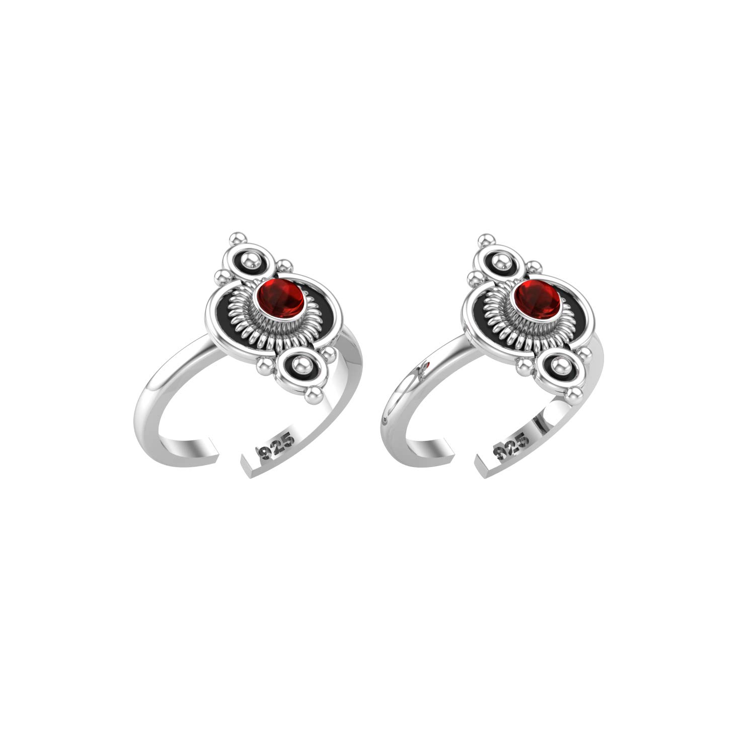 925 CZ Silver Garnet Toe Rings (Leg Finger Rings) In Pure 92.5 Sterling Silver For Women | Toe Rings for Women and Girls | Chandi Bichiya-image-11