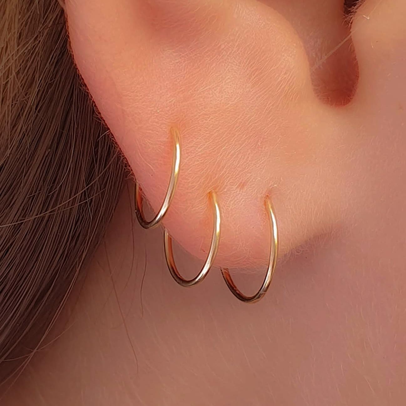 14k Gold Hoop Earrings Set – 20G Small Gold Huggie Hoops for Cartilage Helix Tragus Nose – 10mm 8mm 6mm Minimalist Hoop Earrings for Women & Men – 3 Pack Lightweight Gold Piercing Jewelry - Image 2