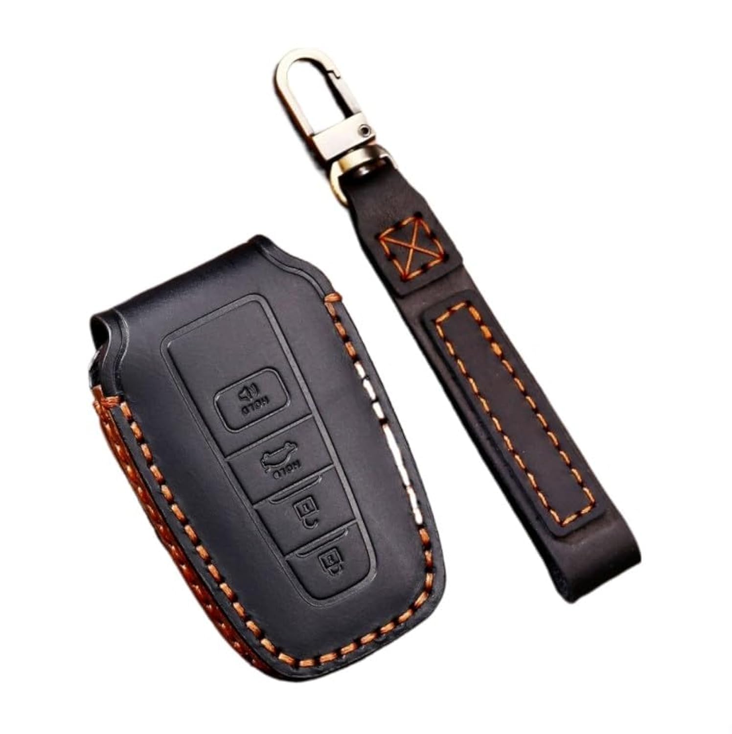 Compatible with Toyota Halimo Leather Key Fob Cover Case Shell with Keychain for RAV4 Prado 4Runner Yaris Rush Fortnuer Hilux FJ Cross Camry Corolla Avalon C-HR Prius GT86 Highlander - Black
