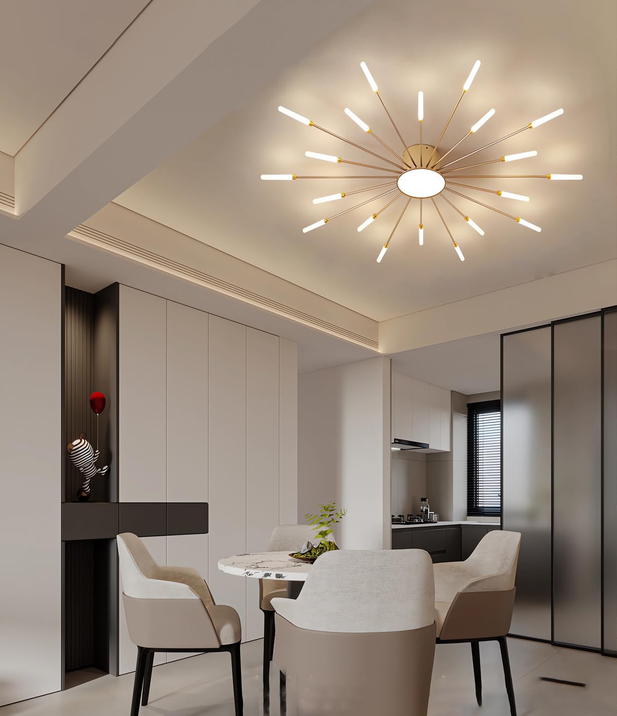 MOMOYY LED Ceiling Light ModernLiving Room Ceiling Lamp Dimmable with Remote Control Lighting Creative Fireworks Light Black Ceiling Lighting Suitable for Bedroom Living Room Kitchen (Gold, 20+1)
