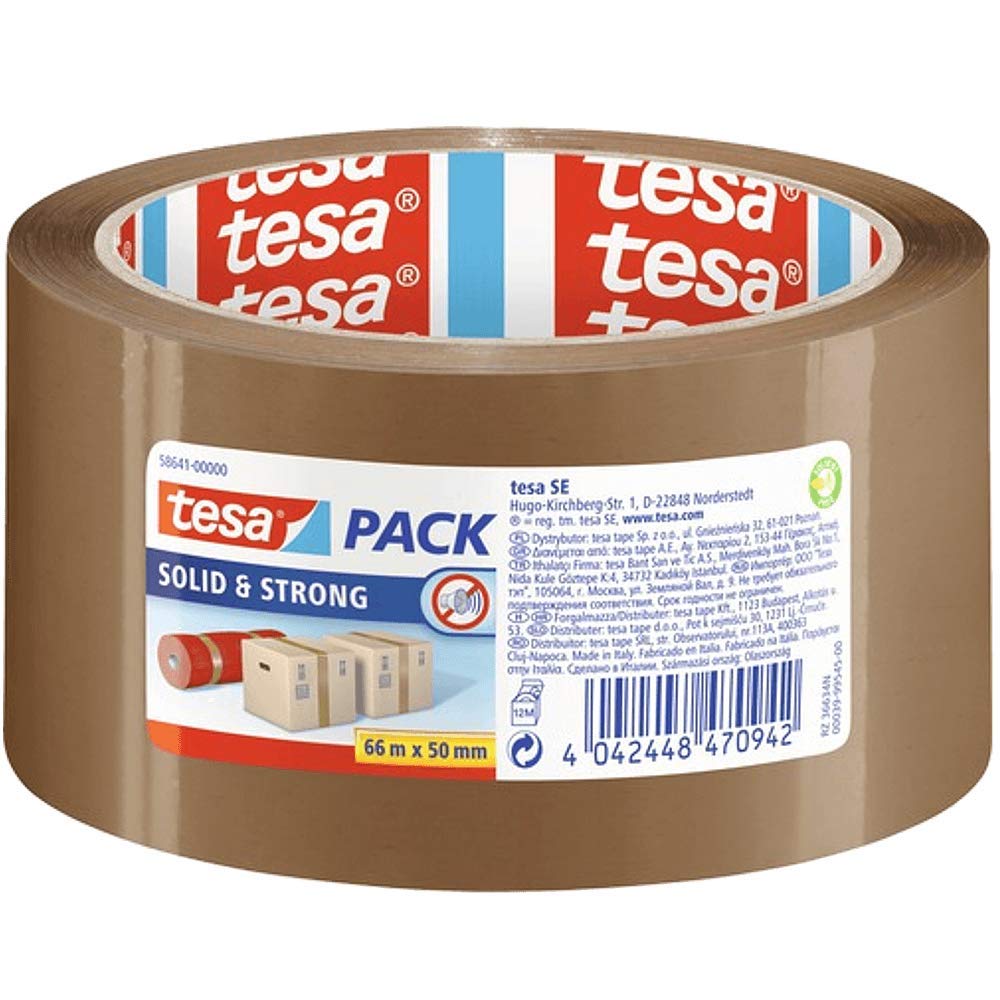 Tesa - Cinta adhesiva (12 unidades, 50 mm x 66 m), color marrón