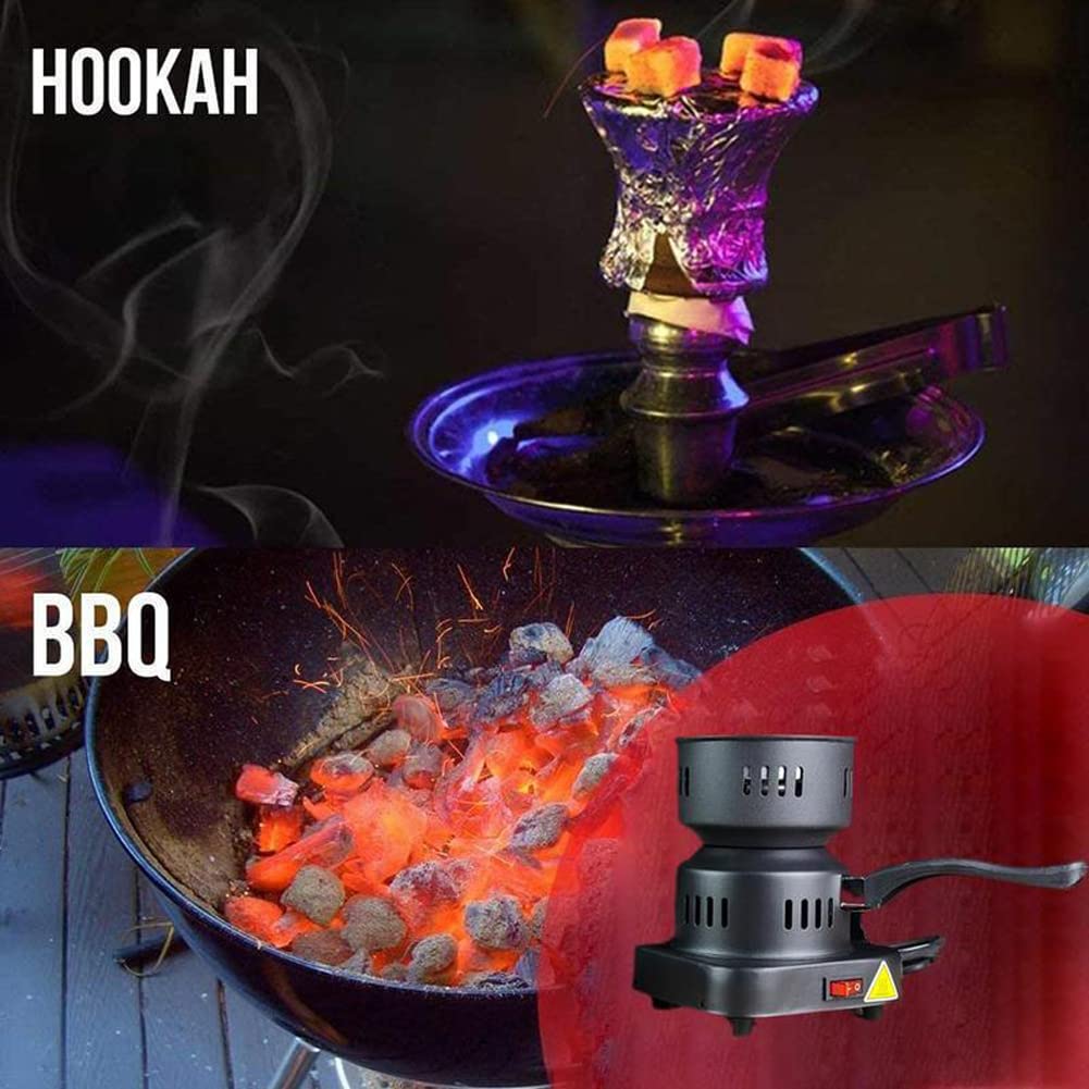 Quemador de Carbón Eléctrico, Quemador de Carbón 220V con Mango, Hornillo de Carbón de 600W de Potencia, para Cocina Casera BBQ, Hookah, Carbón de Coco, Té/Café y Camping(Negro)