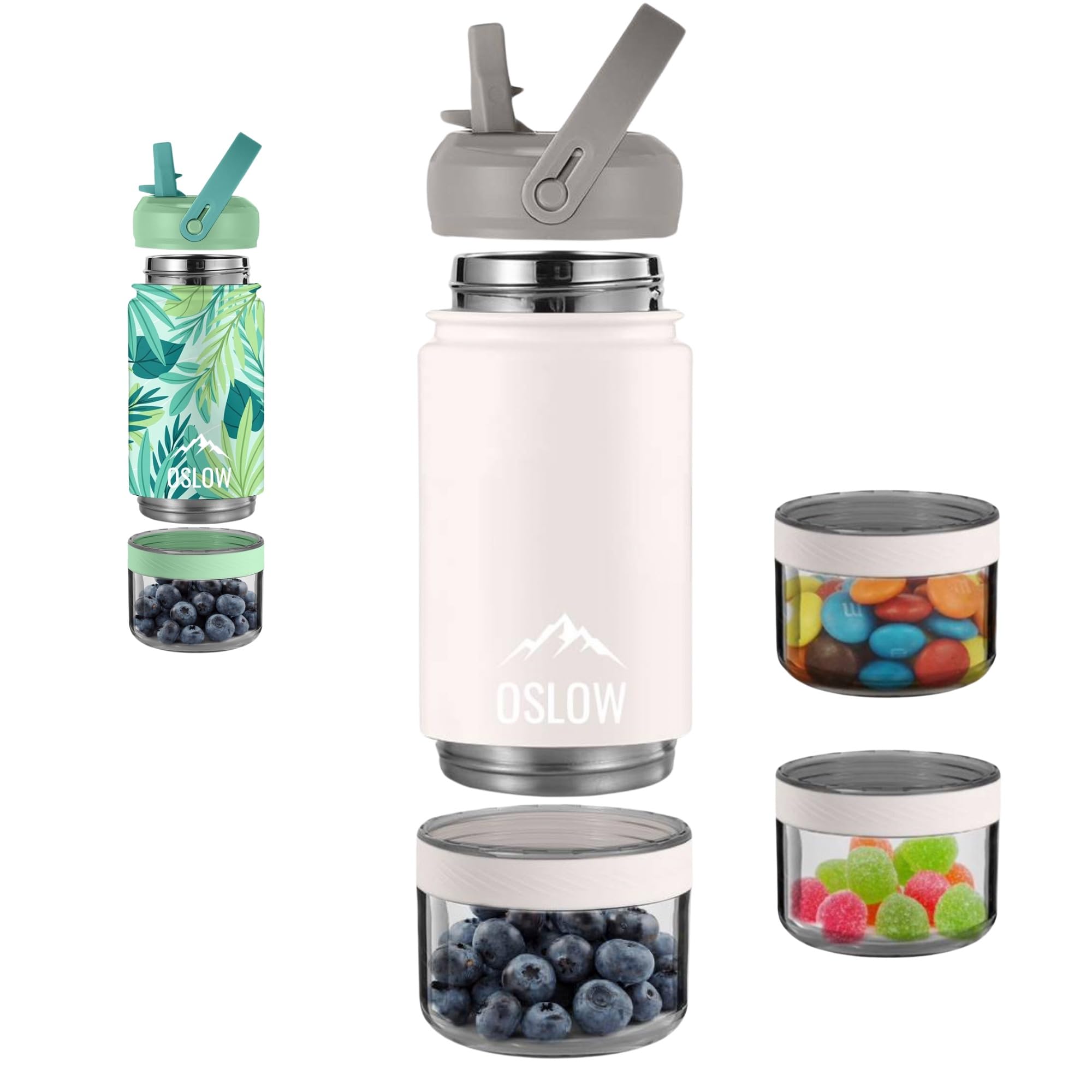 Insulated Water Bottle with Compartment (300+115ml) –Stainless Steel Water Bottle with Straw & Handle – Ideal for Sports,Gym, School,Outdoor,Travel– Hot & Cold Drinks – BPA Free – flask water bottle B