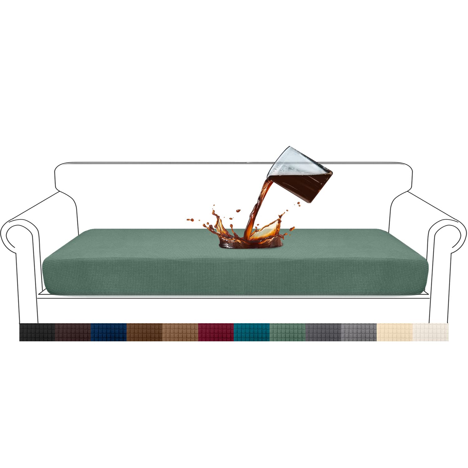 Granbest Premium Water-Repellent Sofa Seat Cushion Covers High Stretch Jacquard Fabric Couch Seat Slipcover Protector for 4 seater sofa (4 seater, Matcha Green)