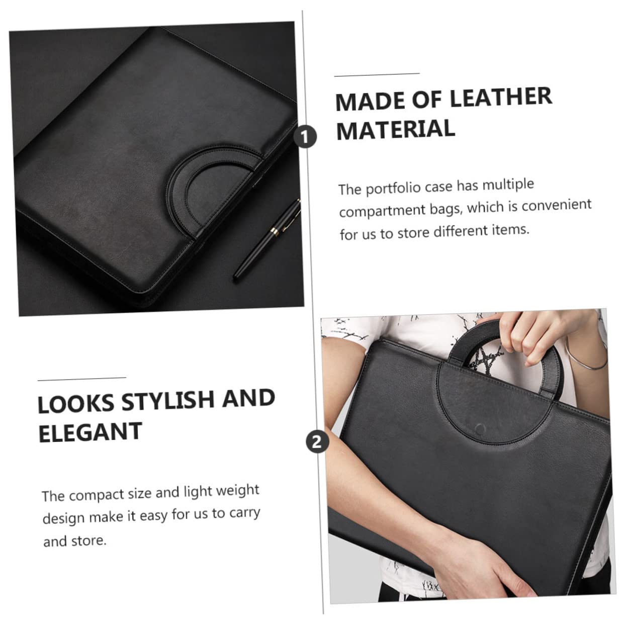 VILLCASE Portafolio de Cuero con Cremallera Carpeta de Portafolios Profesional para Documentos y Reuniones Negocios Hombre Mujer