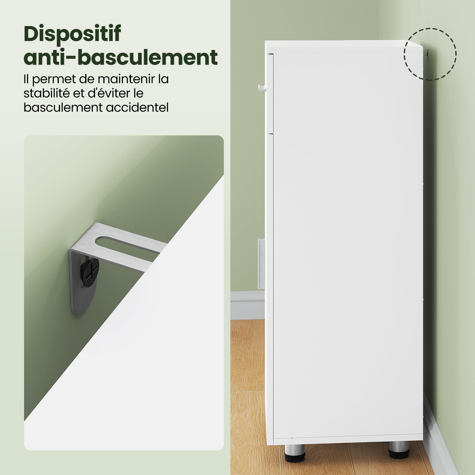 EUGAD Meuble Salle de Bain sur Pied, Placard de Rangement avec 1 Porte, 1 Tiroir, 1 Étagère Ajustable, pour Entrée, Salon, Cuisine, Chambre, 30x30x80cm, Blanc