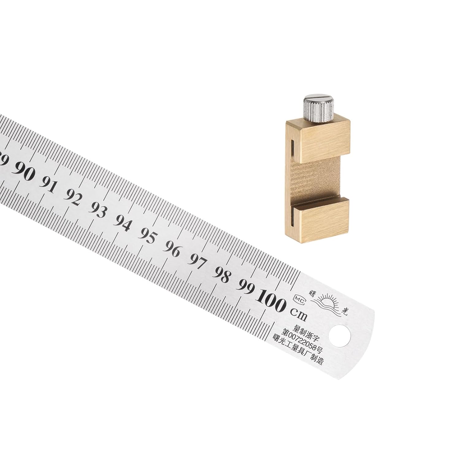 Stainless Steel Ruler - [1.2m/48 Inch] Double Reading Measuring Tools with 40mm Scriber Block for Architectural Design Use | Gold Tone